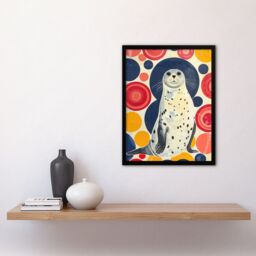 Artery8 Seal Standing Portrait Colourful Circles Fun Cute Framed Art Print - Size: A4 - thumbnail 4