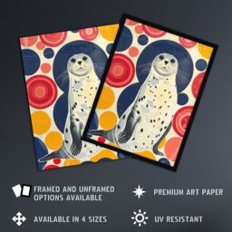 Artery8 Seal Standing Portrait Colourful Circles Fun Cute Framed Art Print - Size: A4 - thumbnail 2