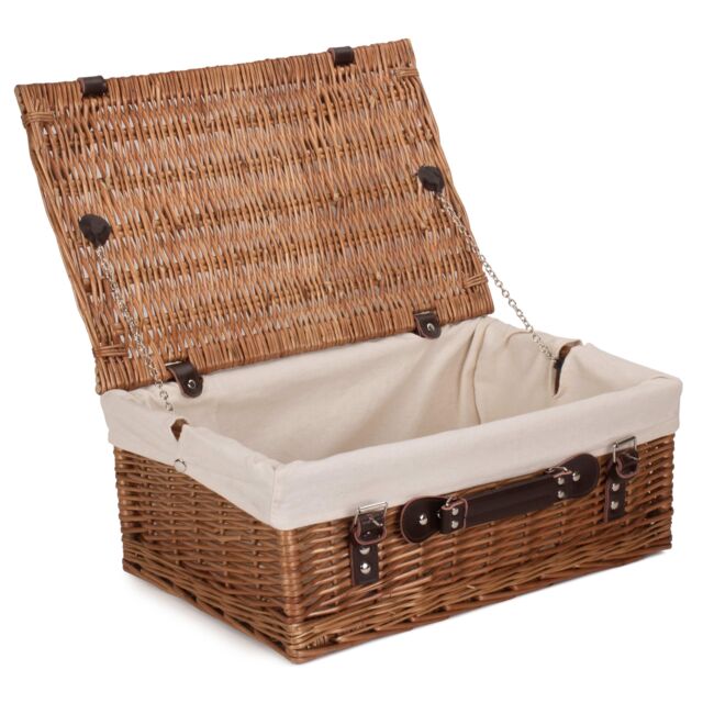 Red Hamper Wicker 46cm Double Steamed Picnic Basket with Cotton Lining in White - image 1