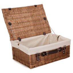 Red Hamper Wicker 46cm Double Steamed Picnic Basket with Cotton Lining in White - thumbnail 1