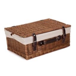 Red Hamper Wicker 46cm Double Steamed Picnic Basket with Cotton Lining in White - thumbnail 2
