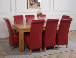 Thats Furniture Dakot 182 x 92cm Oak Large Dining Table & 8 Montana Leather Chairs in Red - Size: 182 x 92 cm - thumbnail 3