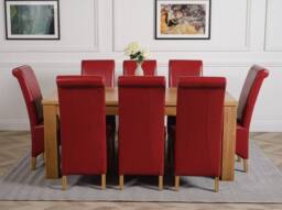 Thats Furniture Dakot 182 x 92cm Oak Large Dining Table & 8 Montana Leather Chairs in Red - Size: 182 x 92 cm - thumbnail 2