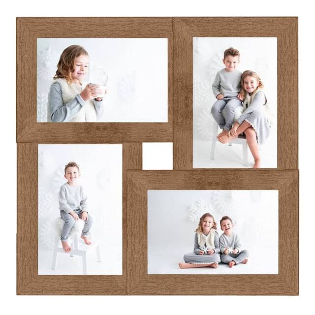 Berkfield Home Collage Photo Frame for 4x(13x18 cm) Picture Light Brown MDF - Size: 13x18 cm - image 1
