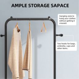 Living and Home Modern Metal Clothes Hanger Garment Rack with Wheels & 2 Storage Baskets in Black - thumbnail 9