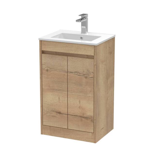 Balterley Chartley 2 Door Vanity Unit, Minimalist Basin, 500mm, Autumn Oak in Brown - image 1