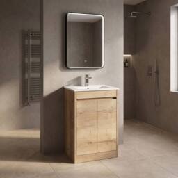 Balterley Chartley 2 Door Vanity Unit, Minimalist Basin, 500mm, Autumn Oak in Brown - thumbnail 4