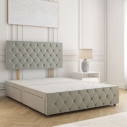"BSSPOKE Mulberry Divan Bed Velvet 24""Headboard 2Drawers Same Side No Mattress in Silver - Size: Super King" - thumbnail 1