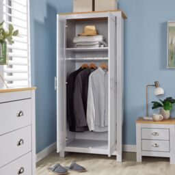 Home Source Wardrobe 2 Door Bedroom Clothing Storage Oak Top Wooden Unit in Grey - thumbnail 4