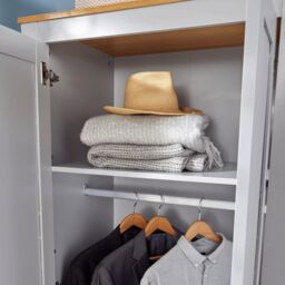 Home Source Wardrobe 2 Door Bedroom Clothing Storage Oak Top Wooden Unit in Grey - thumbnail 5