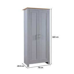 Home Source Wardrobe 2 Door Bedroom Clothing Storage Oak Top Wooden Unit in Grey - thumbnail 8