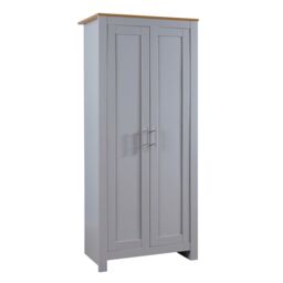 Home Source Wardrobe 2 Door Bedroom Clothing Storage Oak Top Wooden Unit in Grey - thumbnail 7