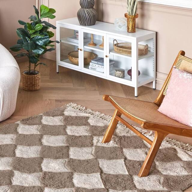 Wyld and Coco Cotton Area Rug Brown Beige Geometric Tassel Boho Oriental - Size: 160 cm x 230 cm - image 1