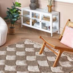 Wyld and Coco Cotton Area Rug Brown Beige Geometric Tassel Boho Oriental - Size: 160 cm x 230 cm