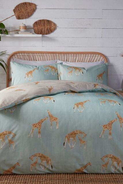 Fusion 'Milo Giraffe' Easy Care Reversible Duvet Cover Set in Duck Egg Blue - Size: Double - image 1