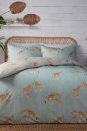 Fusion 'Milo Giraffe' Easy Care Reversible Duvet Cover Set in Duck Egg Blue - Size: Double - thumbnail 1