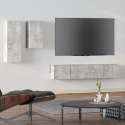 Berkfield Home 4 Piece TV Cabinet Set Concrete Grey Engineered Wood - thumbnail 1