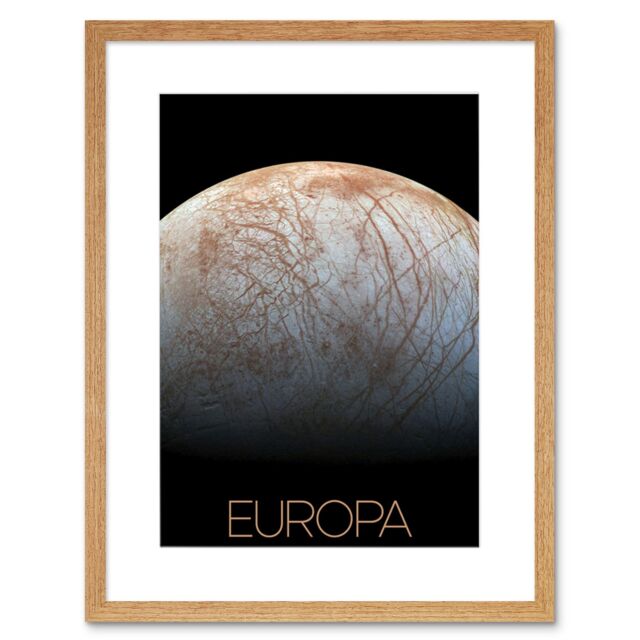 "Artery8 Wall Art Print NASA Our Solar System Europa Jupiter's Moon Ice Surface Artwork Framed 9X7 Inch in Beige - Size: W7"" x H9""" - image 1