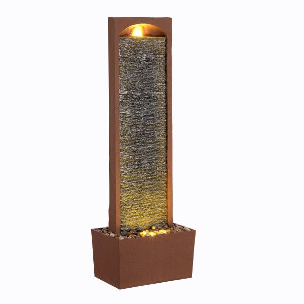 Teamson Home Large Outdoor Straight Water Feature, Modern Waterfall Effect with LED Lights, Red Rock - image 1