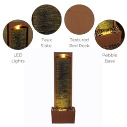 Teamson Home Large Outdoor Straight Water Feature, Modern Waterfall Effect with LED Lights, Red Rock - thumbnail 7