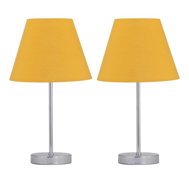 First Choice Lighting Set of 2 Chrome Touch Operated Table Lamps with Ochre Yellow Shades in Silver - image 1
