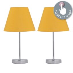 First Choice Lighting Set of 2 Chrome Touch Operated Table Lamps with Ochre Yellow Shades in Silver - thumbnail 2