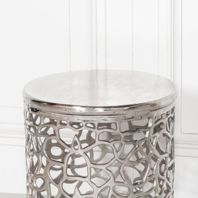 Glasstone Aluminium Fretwork Side Table in Metallic Silver - image 1
