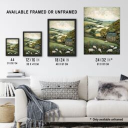 Artery8 Sleepy England By Celia Hapton Quirky Lake District Scene Rolling Hills Grazing Sheep Unframed Wall Art Print Poster Home Decor Premium - thumbnail 3