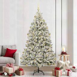 Berkfield Home Artificial Christmas Tree Green & White 210 cm PVC & Metal - thumbnail 1