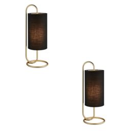 Loops 2 PACK Modern Antique Brass Oval Table Lamp Desk Light & Black Fabric Shade