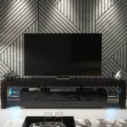 Mex Furniture LTD TV Unit Nova 200cm - Black with Gloss Doors & LED Lights - thumbnail 4
