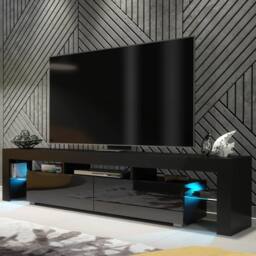 Mex Furniture LTD TV Unit Nova 200cm - Black with Gloss Doors & LED Lights - thumbnail 1