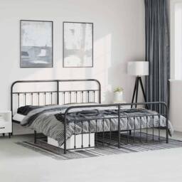 Berkfield Home Metal Bed Frame with Headboard & Footboard Black 183x213 cm - thumbnail 2
