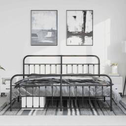 Berkfield Home Metal Bed Frame with Headboard & Footboard Black 183x213 cm - thumbnail 3