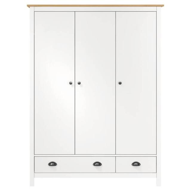 Berkfield Home Modern 3-Door Wardrobe Hill White 127x50x170 cm Solid Pine Wood - Size: 127 x 50 x 170 cm - image 1