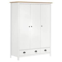 Berkfield Home Modern 3-Door Wardrobe Hill White 127x50x170 cm Solid Pine Wood - Size: 127 x 50 x 170 cm - thumbnail 3