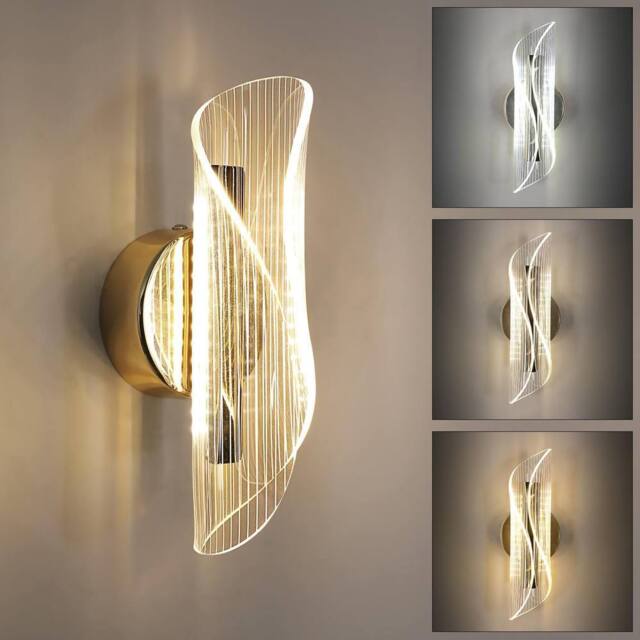 Goeco Indoor LED Wall Light, 12 W Modern Tri-Colour Wall Light, for Bedroom in Gold - image 1