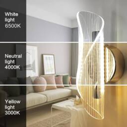 Goeco Indoor LED Wall Light, 12 W Modern Tri-Colour Wall Light, for Bedroom in Gold - thumbnail 2