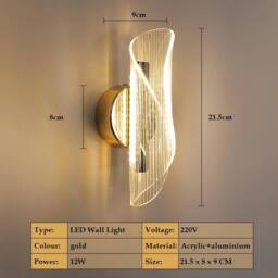 Goeco Indoor LED Wall Light, 12 W Modern Tri-Colour Wall Light, for Bedroom in Gold - thumbnail 3