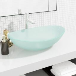 Berkfield Home Basin Tempered Glass 54.5x35x15.5 cm Frosted in Cream