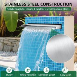 NESTLUNE 30cm Stainless Steel Water Blade Cascade Pond Waterfall Fountain in Silver - thumbnail 6