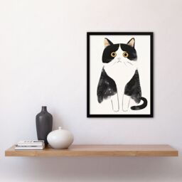 Artery8 Tuxedo Cat Lover Cute Black White Pet Yellow Eyes Framed Wall Art - Size: A4 - thumbnail 4