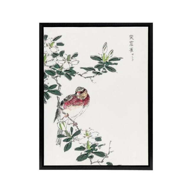 "Artery8 Long Tailed Rosefinch Japanese Framed Canvas Wall Art Print Numata Kashu - Size: W12"" x H16""" - image 1