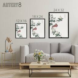 "Artery8 Long Tailed Rosefinch Japanese Framed Canvas Wall Art Print Numata Kashu - Size: W12"" x H16""" - thumbnail 4