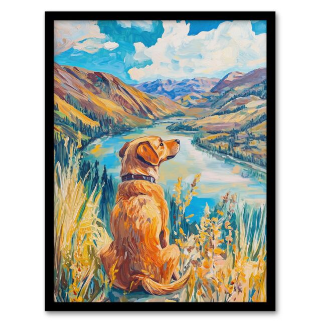 "Artery8 Labrador Colorado Mountain Landscape Dog Lover Framed Art Print in Blue - Size: W12"" x H16""" - image 1