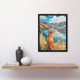 "Artery8 Labrador Colorado Mountain Landscape Dog Lover Framed Art Print in Blue - Size: W12"" x H16""" - thumbnail 4