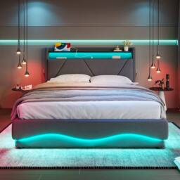 Direct Wicker Modern Upholstered Storage Bed with LED Headboard & USB Ports in Dark Grey - Size: Double - thumbnail 8