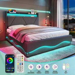 Direct Wicker Modern Upholstered Storage Bed with LED Headboard & USB Ports in Dark Grey - Size: Double - thumbnail 5