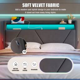 Direct Wicker Modern Upholstered Storage Bed with LED Headboard & USB Ports in Dark Grey - Size: Double - thumbnail 7