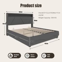 Direct Wicker Modern Upholstered Storage Bed with LED Headboard & USB Ports in Dark Grey - Size: Double - thumbnail 2